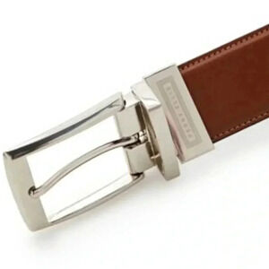 Perry Ellis Men’s Black Brown Reversible Belt Silver Tone Buckle Size 38 NWT